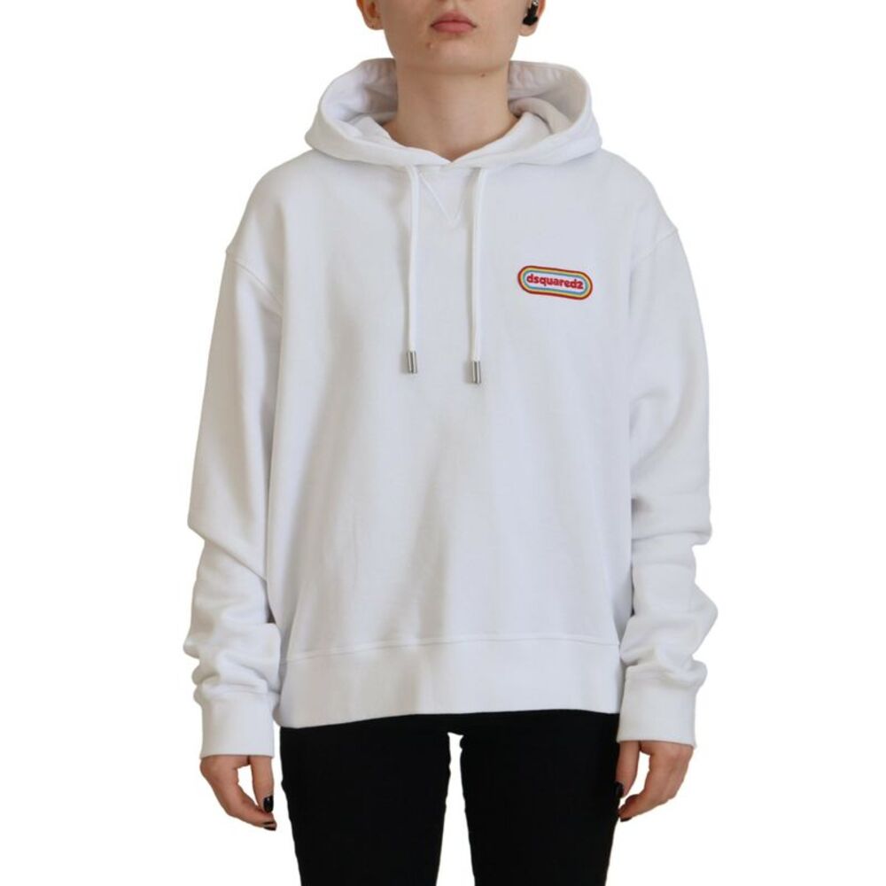 Dsquared² White Logo Patch Cotton Hoodie Sweatshirt Women's Sweater